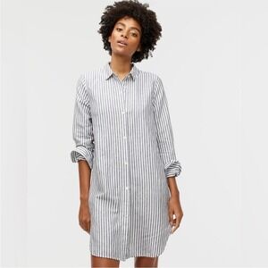 J CREW Classic Fit Beach Shirt in Striped Linen-Cotton Blend Navy White Size XXL
